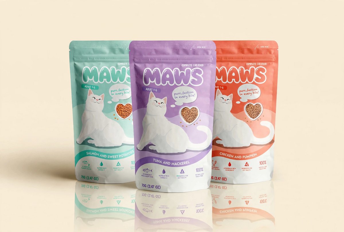 MAWS complete cat food pouches in three flavours